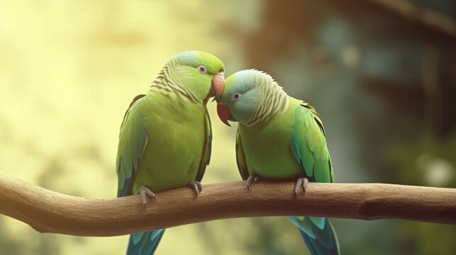 green parakeets love each other with tender love.Generative AI