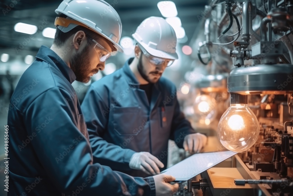 Poster engineers working in a factory.