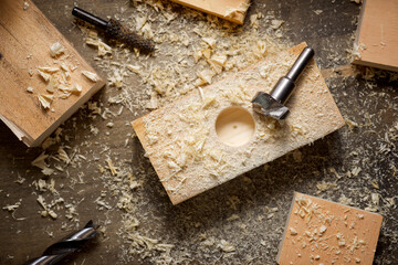 Wood milling cutter on a carpenter table