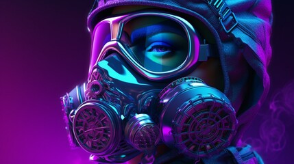 Gas mask spiral neon lighted veins cowboy liquid moon Generative Ai