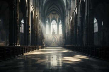 Haunting Cathedral interior old. Europe city. Generate Ai - obrazy, fototapety, plakaty