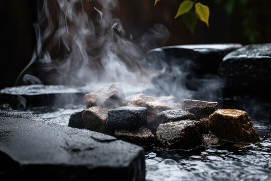 Steamy Sauna Session Pouring Water Over Hot Stones