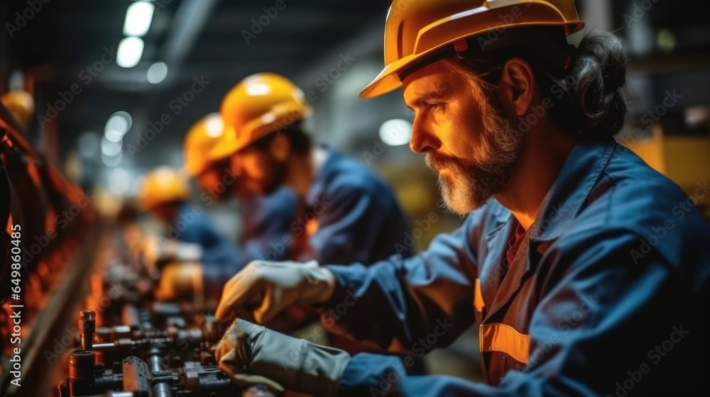 Poster engineer team full skill quality for maintenance are working in industry factory.