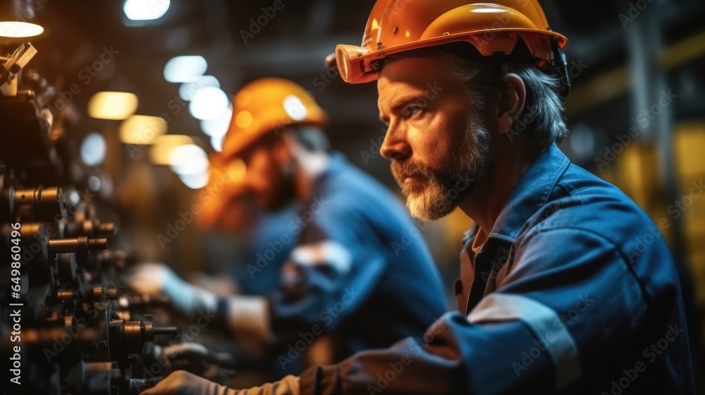 Poster engineer team full skill quality for maintenance are working in industry factory.