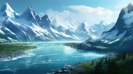  landscape glacial serenity glaciers illustration beautiful natural, mountain lake, serene forest landscape glacial serenity glaciers © sevector