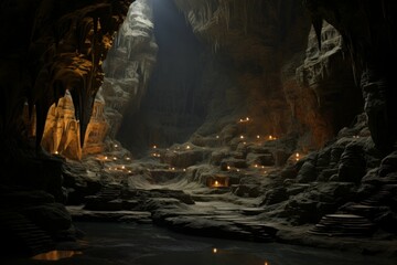 Vast Cave cavern fantasy. Path grotto tunnel. Generate Ai