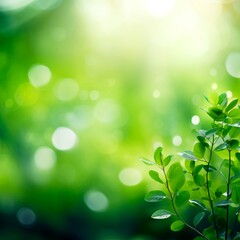 Fototapeta na wymiar Green leaves on a blurred and shiny background in spring.