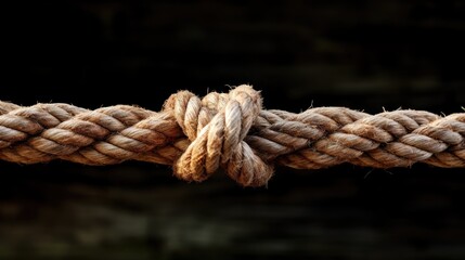 complexity of a knot of ropes, culminating in a big knot against the black in a close-up view.