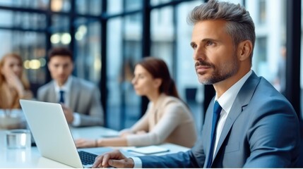 Obraz premium Middle aged businessman in office, Positive confident professional, Confident good looking.