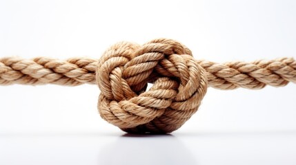 image that showcases a rope knot isolated on a white background, highlighting the tension and strength of the connection.