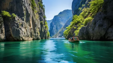 Fotobehang water canyon matka canyon illustration travel landscape, river tourism, view forest water canyon matka canyon © sevector