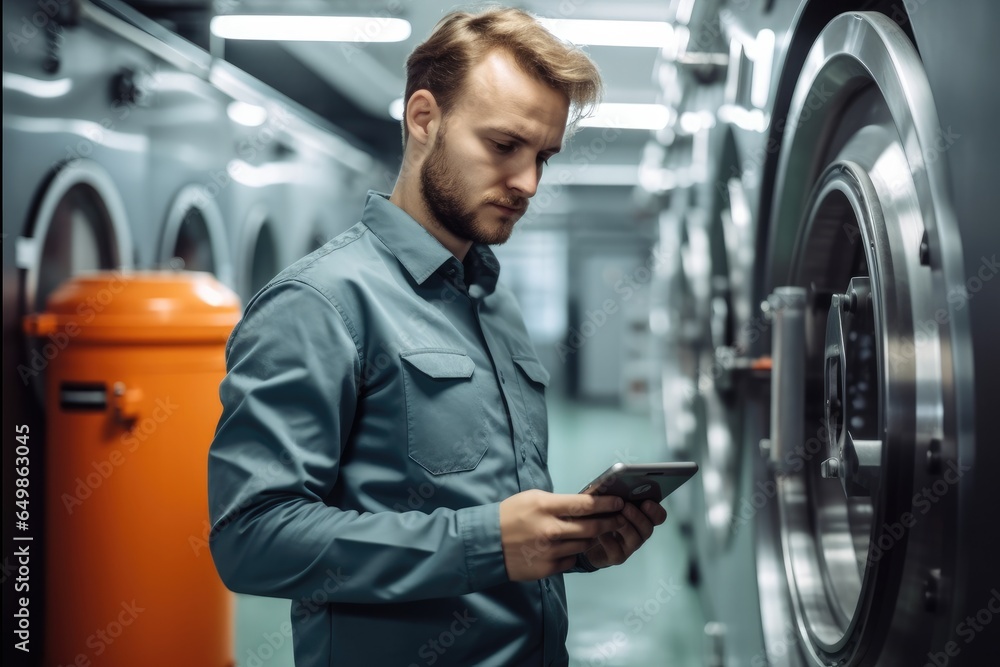 Poster validation engineer are checking system a washer disinfector.