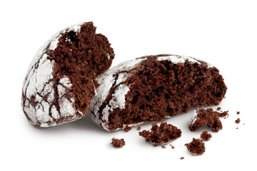 Chocolate brownie cookie isolated on white background with full depth of field