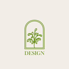 Plant logo vector minimalism design, for holiday rentals, travel services, tropical spa, coffee shop, studio, and beauty studios. Aesthetic vintage classic logo and element.