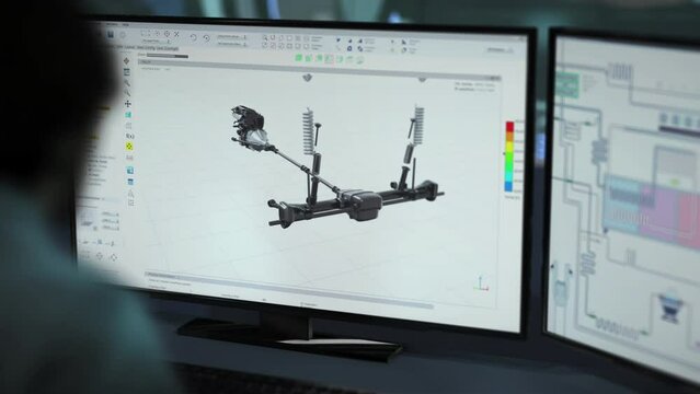 Using modern 3D software to design car parts. Designer creates the prototypes of multiple car parts in the computer program. Designing the car parts before launching production. Assembly.