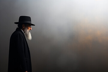 portrait of a jewish man with long beard, free space - obrazy, fototapety, plakaty