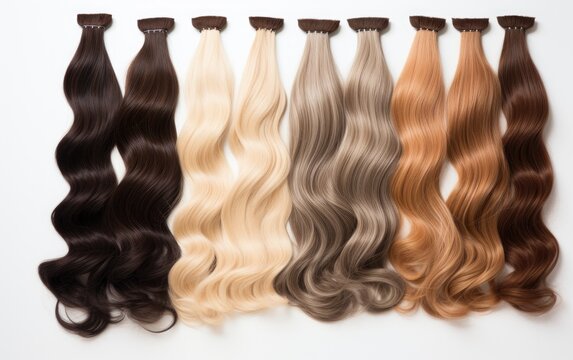 Various colors of hair extension bundles. Generative AI