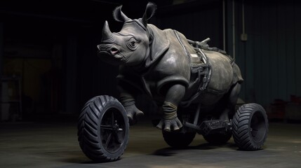 Fototapeta na wymiar Rhino on a fathog motorcycle drama mean looking Generative Ai