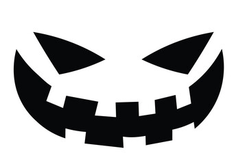 Vector Outline Style Scary Smiling Halloween pumpkin Face Expression Isolated on white Black and White  eyes and teeth illustration of a creepy  face expression Happy Halloween Trick or Treat 