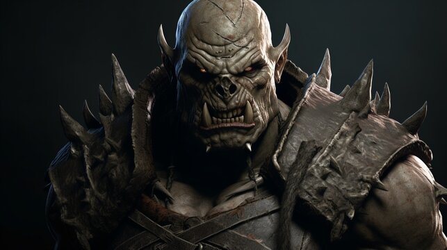 shadow of mordor style orc warchief in plate armor Generative Ai