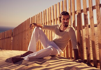 Portrait Of A Man On Punta Paloma Beach; Tarifa Cadiz, Andalusia, Spain