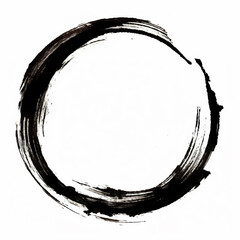Hand Drawn Enso Zen Circle in Brush Black Ink on White Background - Symbolizing Harmony, Balance & Spirituality in Asian Culture - Circle of Enlightenment, Unity, Wholeness & Emptiness. Generative AI.