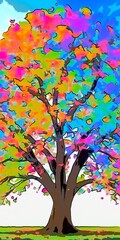 Vibrant abstract digital art depicting a colorful multi-colored tree; perfect backgrounds. 