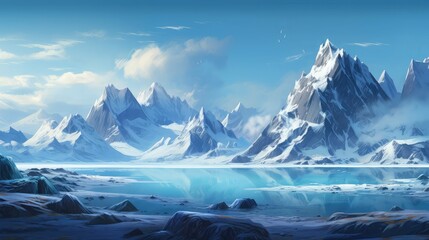 snow icy arctic peaks illustration blue winter, environment freeze, peak north snow icy arctic peaks - obrazy, fototapety, plakaty