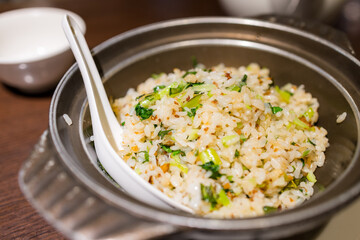 Chinese fry rice bowl in restaurant