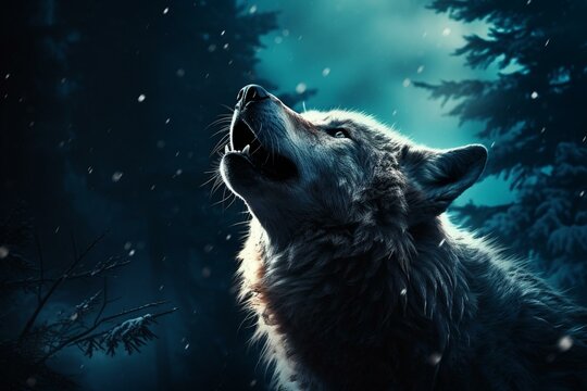 A picture of a wolf howling in the moonlight. Generative AI