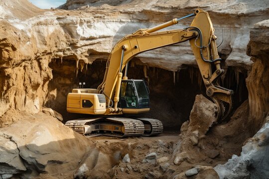 Activity of machinery in a large excavation. Generative AI
