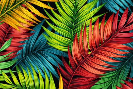 Seamless pattern with tropical palm tree leaves. Vivid and detailed graphic design for fabric or surface design. Generative AI