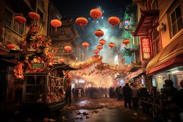 China town decorated. City urban street. Generate Ai - obrazy, fototapety, plakaty