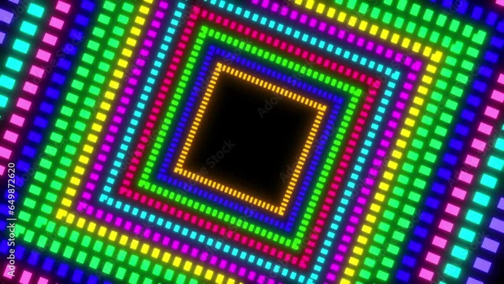 Poster abstract dance party motion design, disco party loop animation, colorful glowing rectangle disco mus