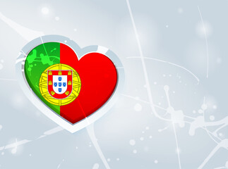 Portugal Flag in the form of a 3D heart and abstract paint spots background - 649872685