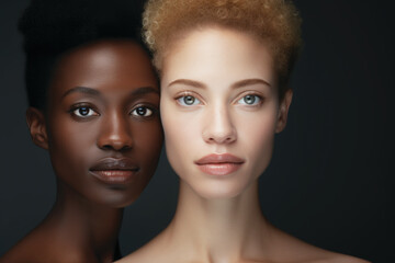 Obraz premium Black and white woman. African american and Caucasian woman beauty face portrait