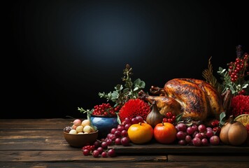 Obraz na płótnie Canvas Rustic and Traditional: Thanksgiving Preparations on Dark Wood