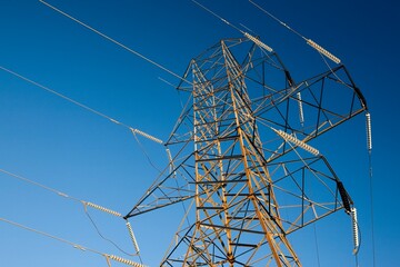 Low Angle View Of Hydro Tower; Calgary, Alberta, Canada
