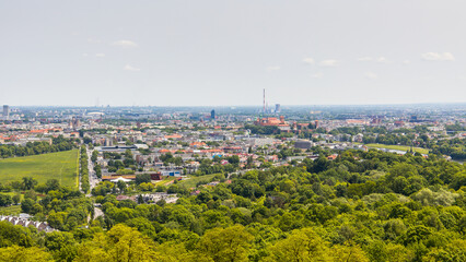 Krakow city in Poland seen from the Kościuszko lookout hill