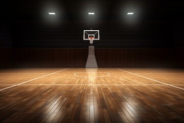 Basketball court on wooden floor. Generative AI