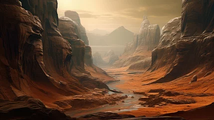 Poster landscape mars valles marineris illustration science red, desert sand, space cosmos landscape mars valles marineris © sevector