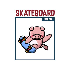 Pig to skate cartoon character t-shirt design