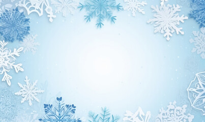Fototapeta na wymiar Winter background with snowflakes with copy space; seasonal banner with snowflakes, christmas card with a snowflakes frame 