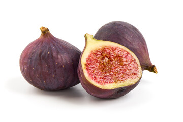 Fresh juicy figs, tropical fruits, isolated on white background.