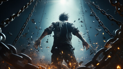 Metaphor of Freedom and Liberation, Man Breaking the Chains, Power of Determination, Generative AI