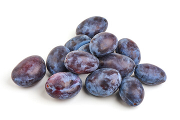 Fresh plum fruit, isolated on white background.