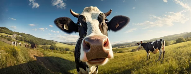 Fototapeten crazy cow on pasture © neirfy