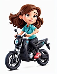 Fototapeta na wymiar Vector illustration of Cute cartoon girl riding a motorcycle on white background