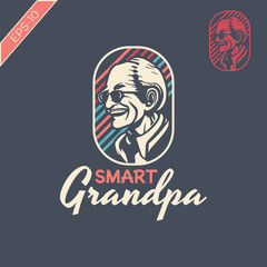 Smart Grandpa Vintage Logo Vector illustration Template.
Old smart grandfather with glasses, very suitable for use as a vintage type logo.