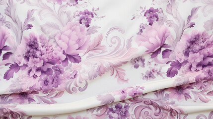 Parisian Inspired Vintage Rococo Flower Fabric in Purple, White, and Pink Pastel - 17th Century French Inspired Floral Background or Wallpaper